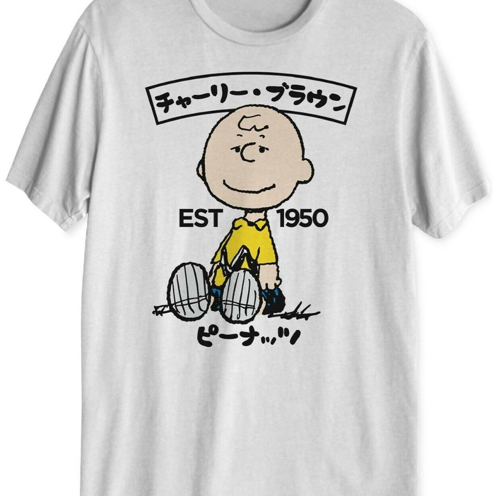 Charlie Brown Kanji Graphic T-Shirt White Mens Sma